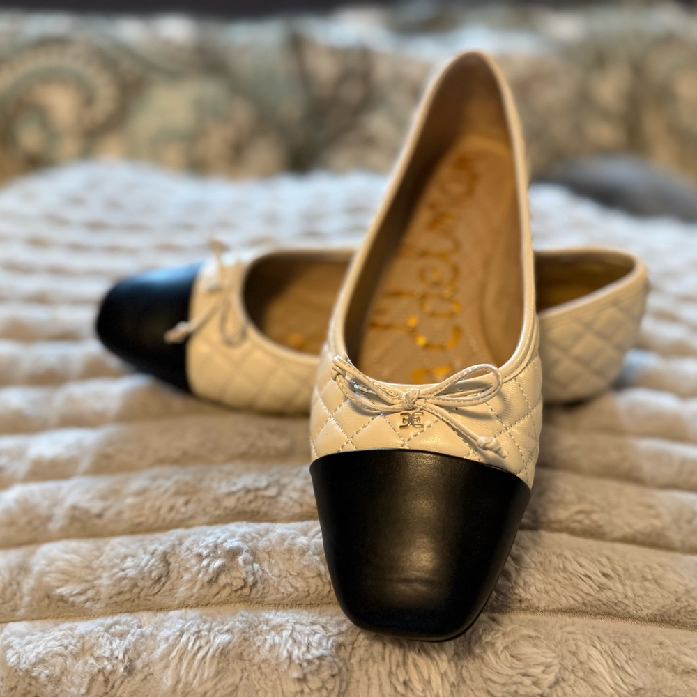 Sam Edelman Black and Cream Quilted Flats